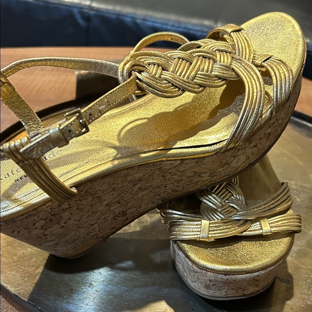 Kate Spade Becca Gold Braided Cork Wedge Sandals Sz 9 Brazil